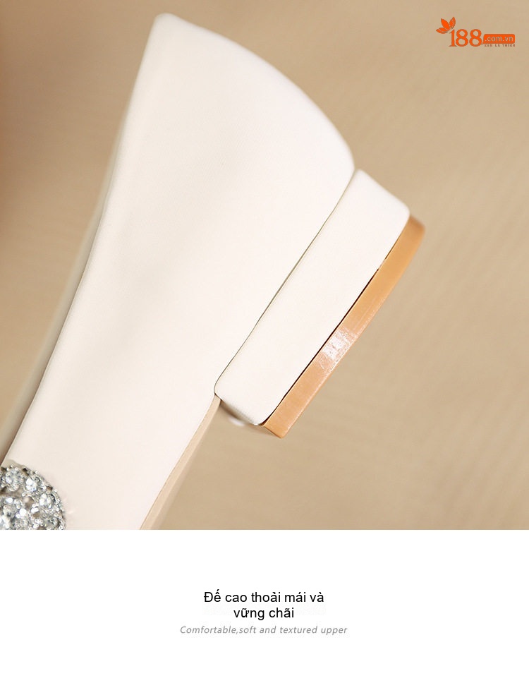 Giày Búp Bê Nữ Mũi Nhọn Quai Ngang Đính Đá Chiều Cao Đế Khoảng 1cm Màu Đen, Kem, Đỏ Rượu chi tiết 7