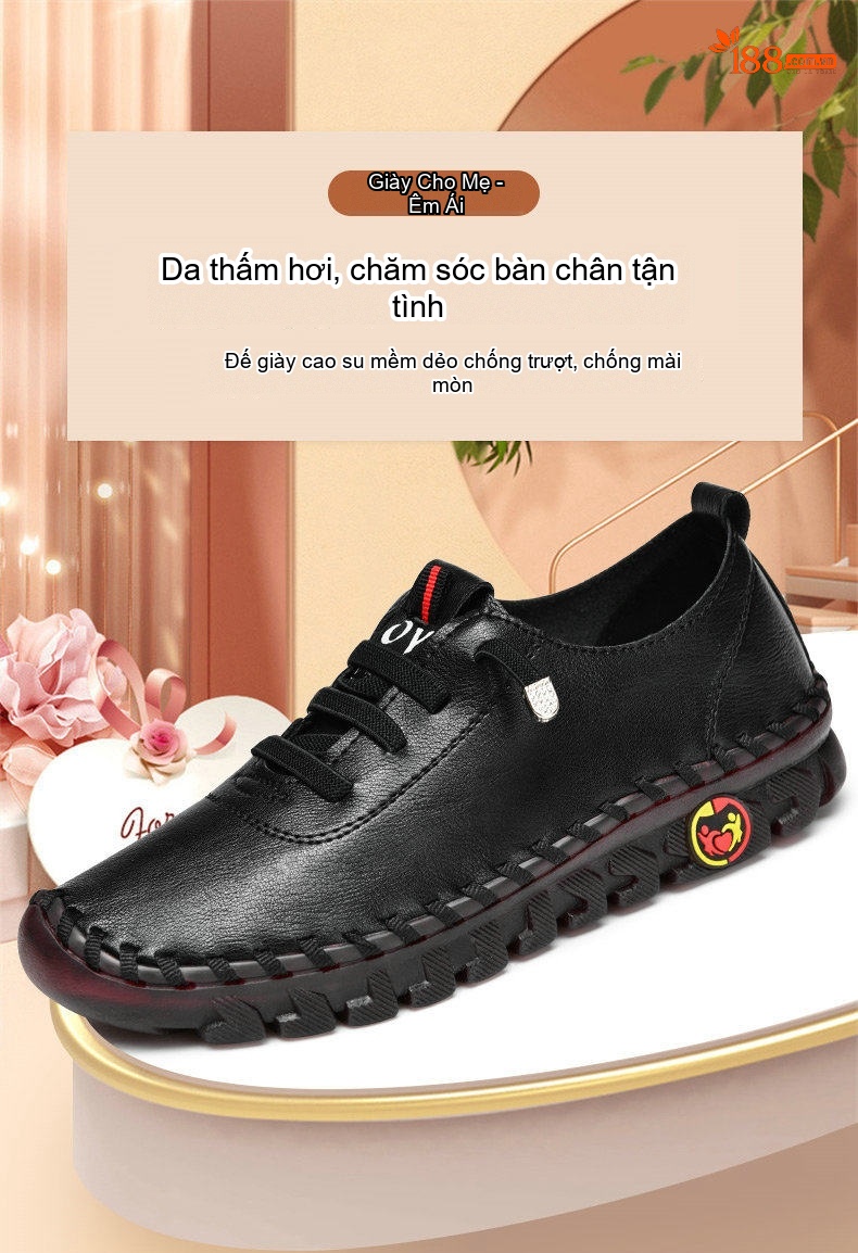Giày Búp Bê Nữ Mũi Tròn May Thủ Công Đế Mềm Chống Trượt Chiều Cao Đế Khoảng 2cm Màu Đen, Kem, Đỏ, Nâu chi tiết 1