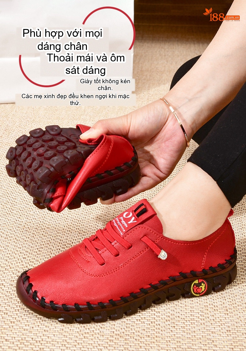 Giày Búp Bê Nữ Mũi Tròn May Thủ Công Đế Mềm Chống Trượt Chiều Cao Đế Khoảng 2cm Màu Đen, Kem, Đỏ, Nâu chi tiết 2