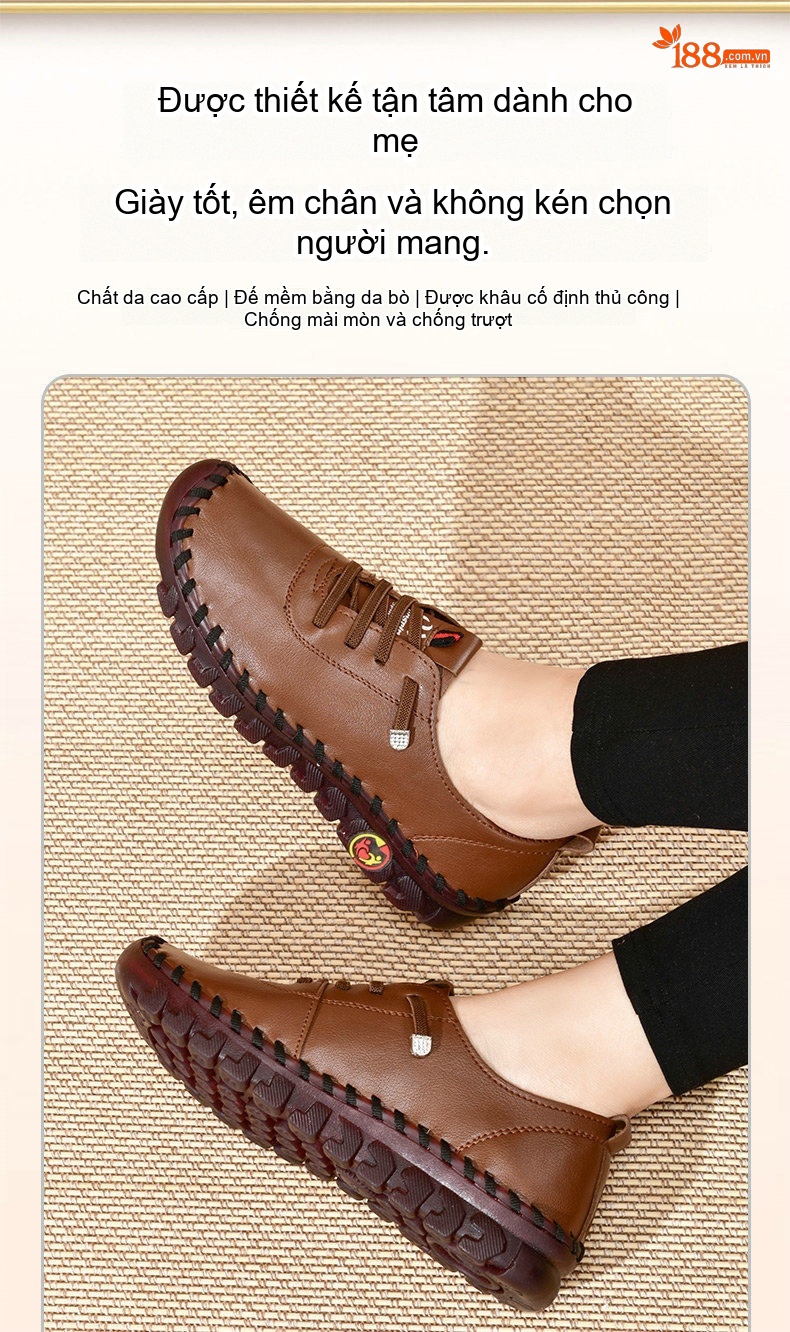 Giày Búp Bê Nữ Mũi Tròn May Thủ Công Đế Mềm Chống Trượt Chiều Cao Đế Khoảng 2cm Màu Đen, Kem, Đỏ, Nâu chi tiết 6
