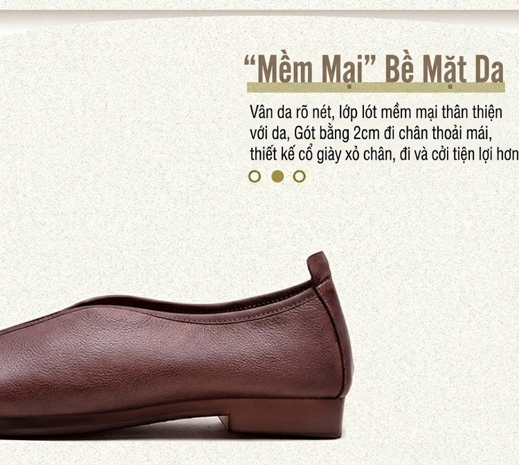 Giày Búp Bê Nữ Mũi Vuông Da Mềm Chiều Cao Đế Khoảng 1cm Phong Cách Retro Màu Xám, Nâu chi tiết 2