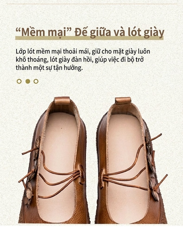 Giày Búp Bê Nữ Phong Cách Dân Tộc Trang Trí Hoa Chiều Cao Đế Khoảng 2cm Màu Nâu chi tiết 5