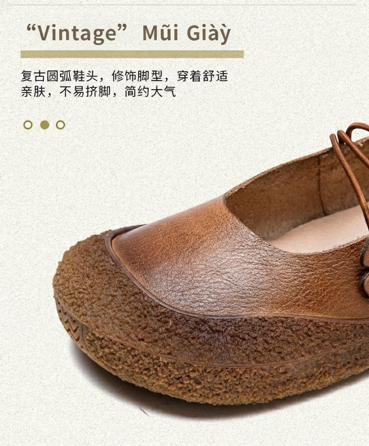 Giày Búp Bê Nữ Phong Cách Dân Tộc Trang Trí Hoa Chiều Cao Đế Khoảng 2cm Màu Nâu chi tiết 3