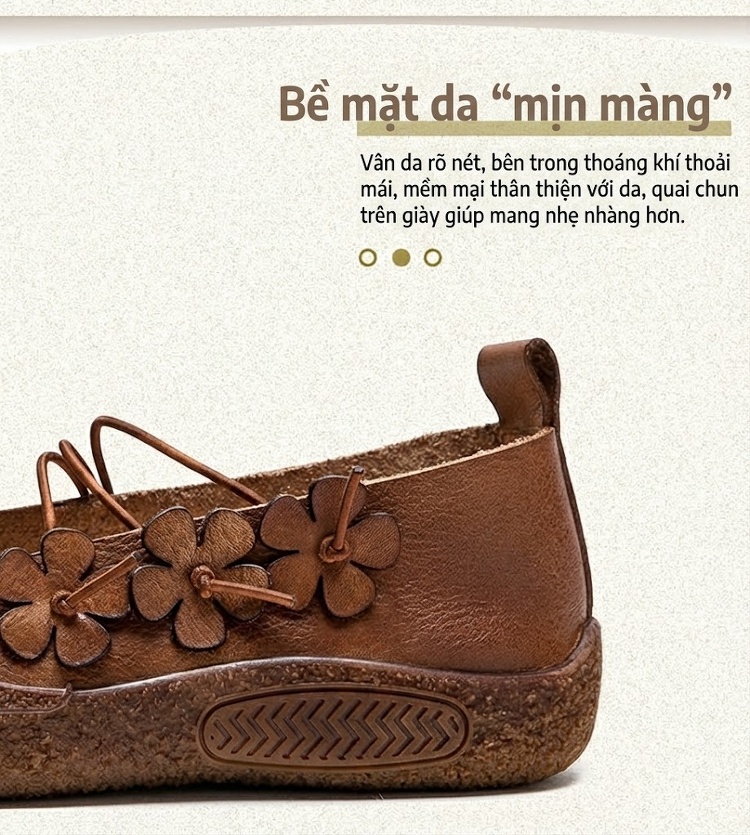 Giày Búp Bê Nữ Phong Cách Dân Tộc Trang Trí Hoa Chiều Cao Đế Khoảng 2cm Màu Nâu chi tiết 2