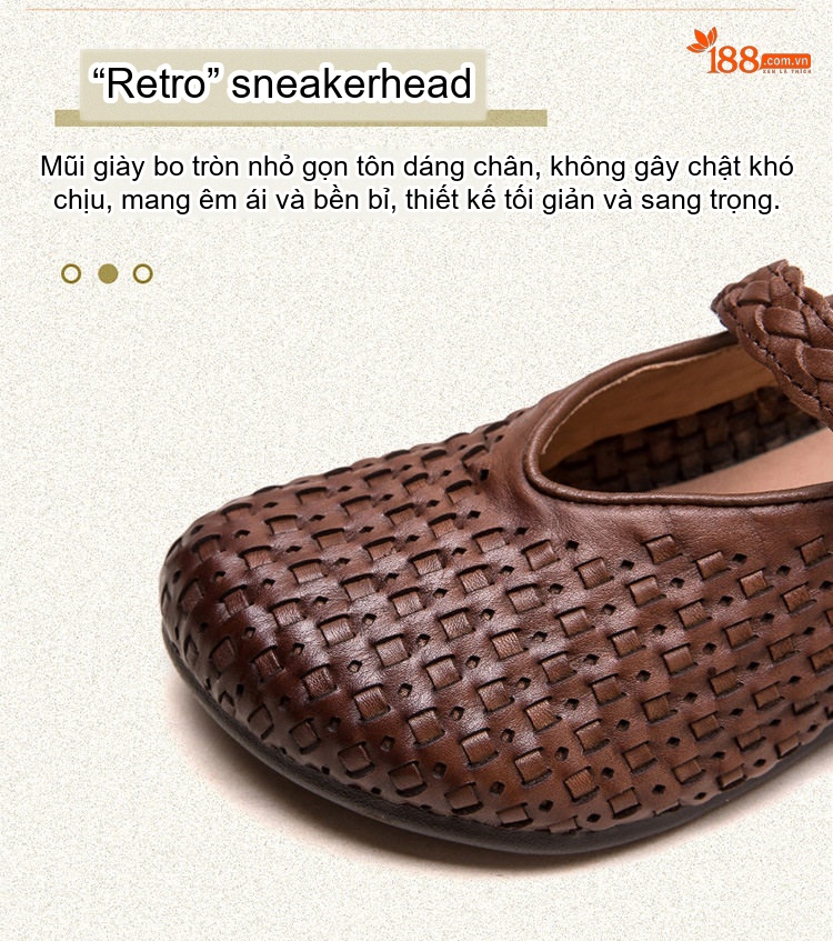 Giày Búp Bê Nữ Quai Dán Bệt Thoải Mái Phong Cách Retro Chiều Cao Đế Khoảng 2cm Màu Nâu, Xanh chi tiết 4