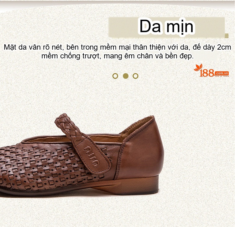 Giày Búp Bê Nữ Quai Dán Bệt Thoải Mái Phong Cách Retro Chiều Cao Đế Khoảng 2cm Màu Nâu, Xanh chi tiết 3