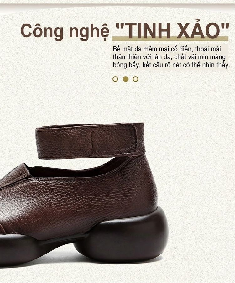 Giày Búp Bê Nữ Quai Dán Đế Bệt Chiều Cao Đế Khoảng 4cm Màu Đen, Nâu chi tiết 2