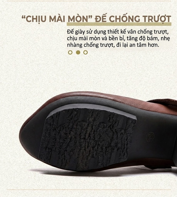 Giày Búp Bê Nữ Quai Dán Đế Vuông Chiều Cao Đế Khoảng 5cm Phong Cách Vintage Màu Nâu, Đen chi tiết 5