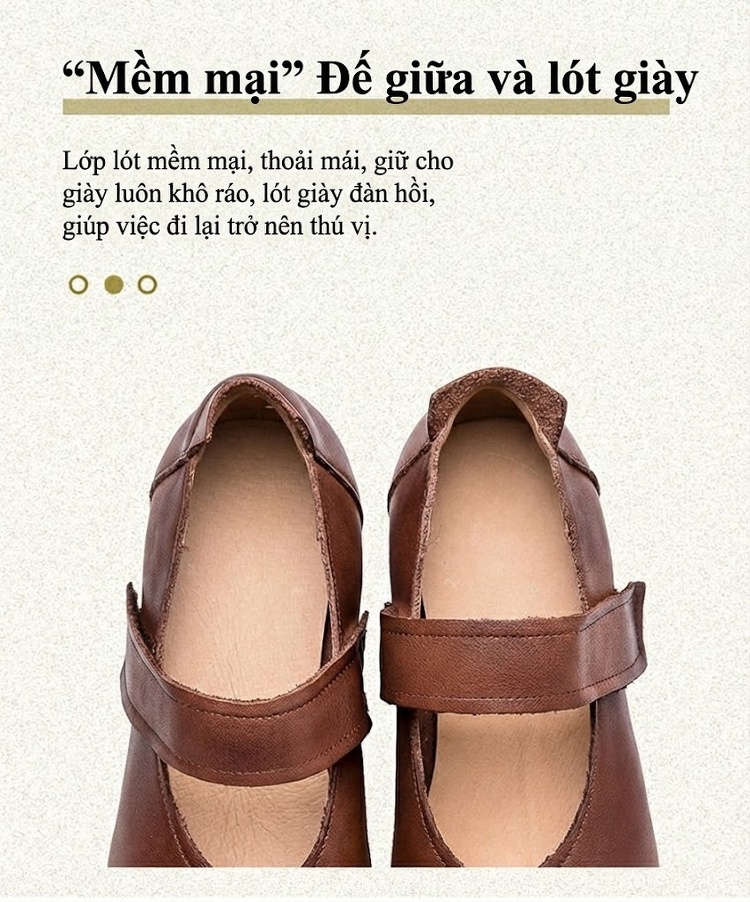 Giày Búp Bê Nữ Quai Dán Đế Vuông Chiều Cao Đế Khoảng 5cm Phong Cách Vintage Màu Nâu, Đen chi tiết 6
