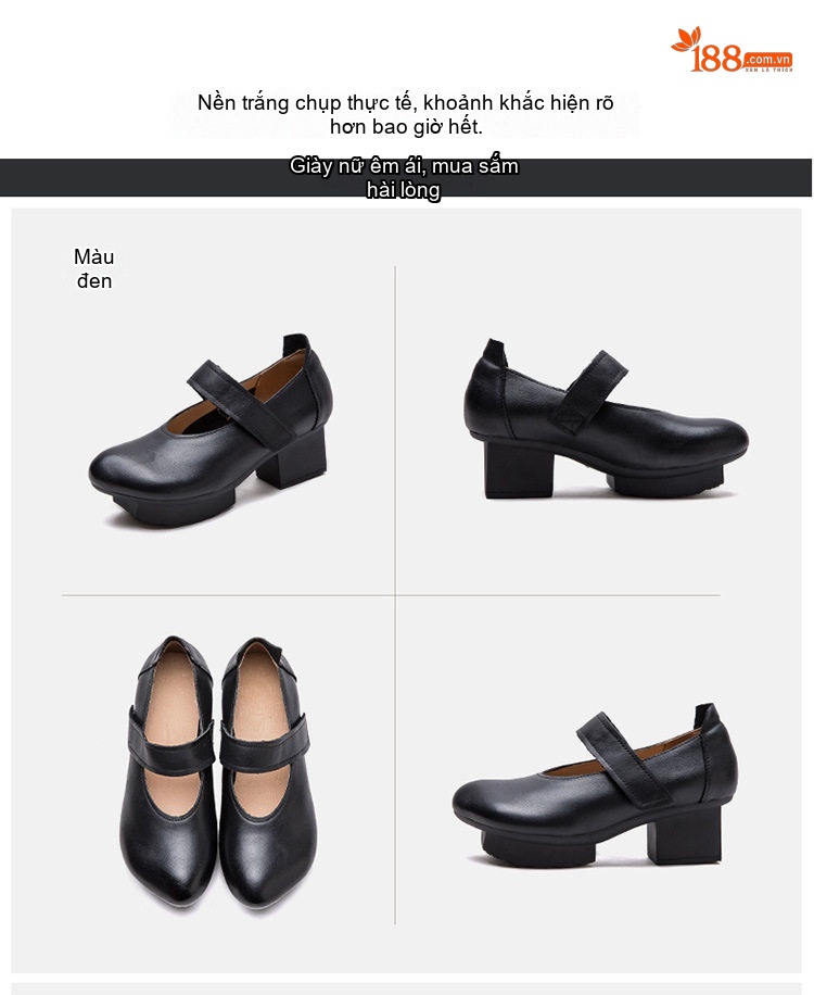Giày Búp Bê Nữ Quai Dán Đế Vuông Chiều Cao Đế Khoảng 5cm Phong Cách Vintage Màu Nâu, Đen chi tiết 16