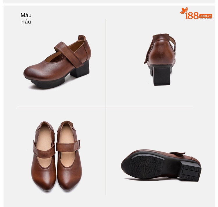 Giày Búp Bê Nữ Quai Dán Đế Vuông Chiều Cao Đế Khoảng 5cm Phong Cách Vintage Màu Nâu, Đen chi tiết 17