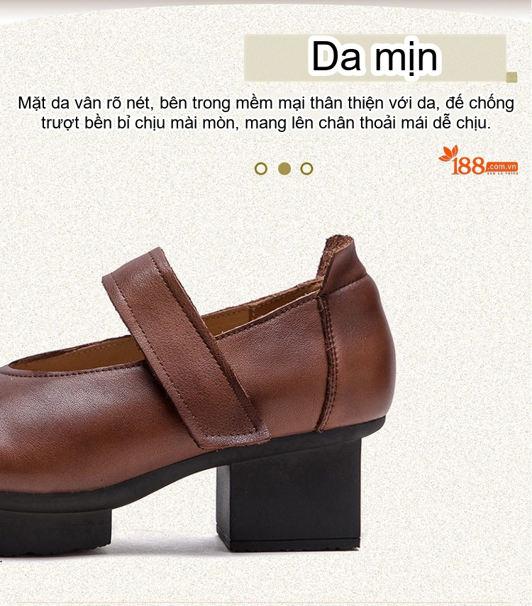 Giày Búp Bê Nữ Quai Dán Đế Vuông Chiều Cao Đế Khoảng 5cm Phong Cách Vintage Màu Nâu, Đen chi tiết 3
