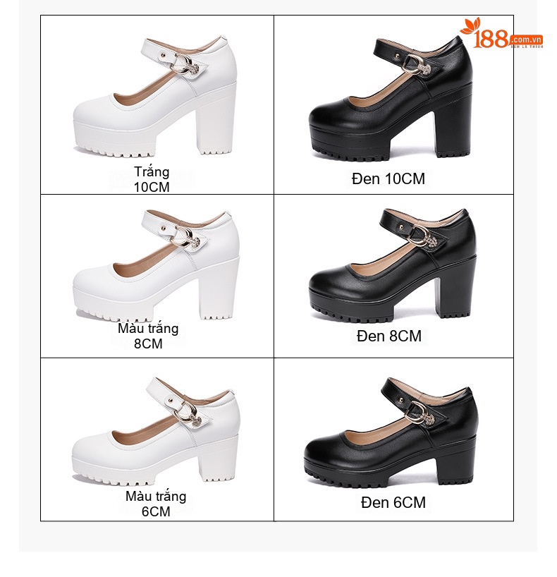 Giày Búp Bê Nữ Quai Ngang Da Bóng Đế Cao Khoảng 6cm Màu Đen, Trắng chi tiết 4