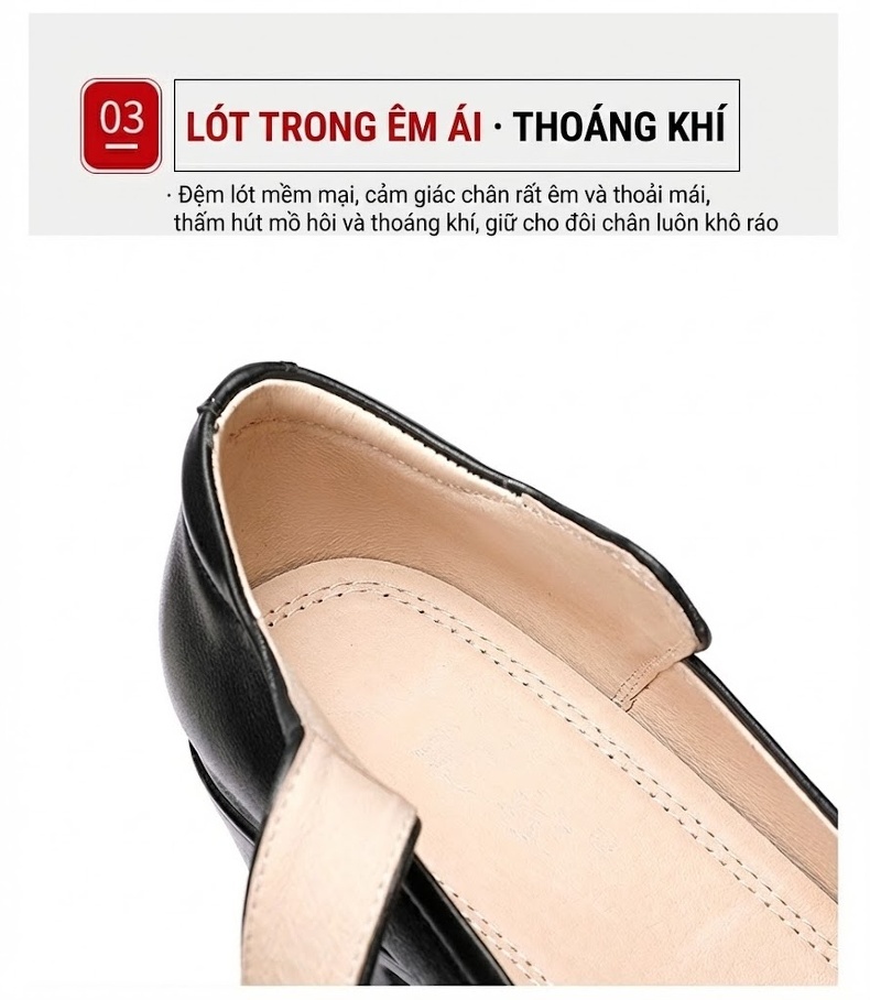 Giày Búp Bê Nữ Quai Ngang Da Bóng Đế Cao Khoảng 6cm Màu Đen, Trắng chi tiết 8