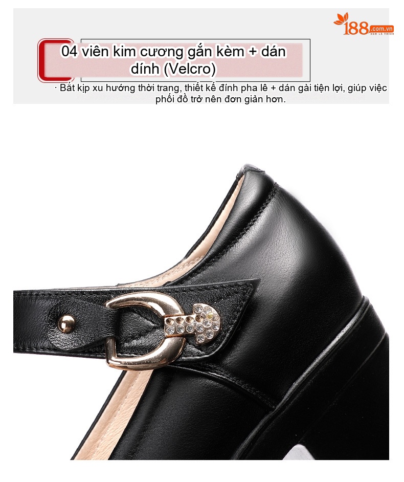 Giày Búp Bê Nữ Quai Ngang Da Bóng Đế Cao Khoảng 6cm Màu Đen, Trắng chi tiết 9