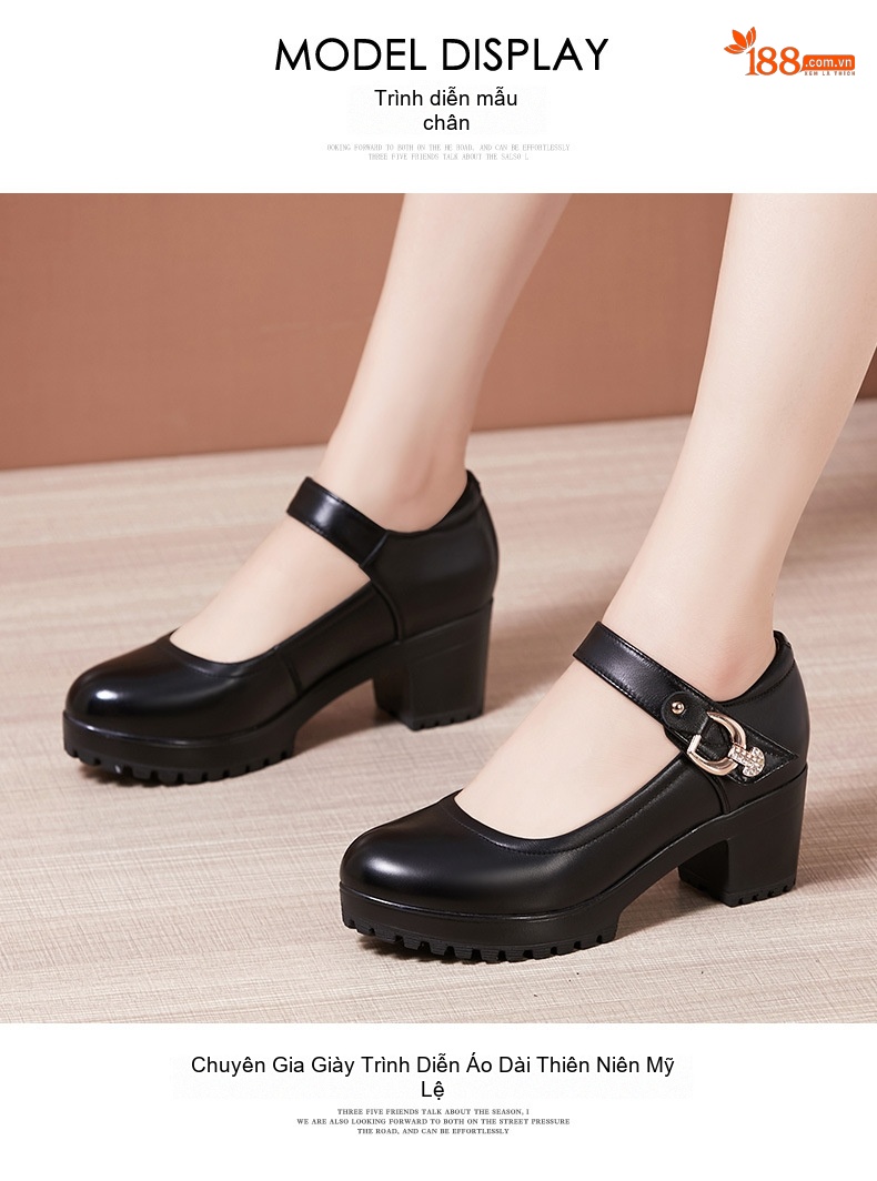 Giày Búp Bê Nữ Quai Ngang Da Bóng Đế Cao Khoảng 6cm Màu Đen, Trắng chi tiết 10
