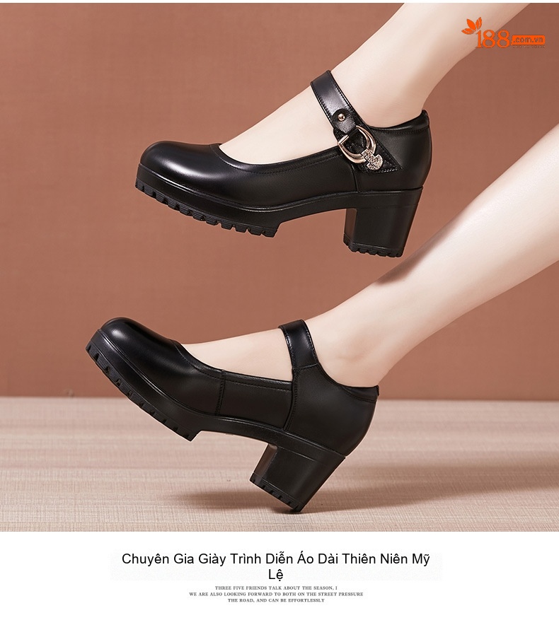 Giày Búp Bê Nữ Quai Ngang Da Bóng Đế Cao Khoảng 6cm Màu Đen, Trắng chi tiết 12