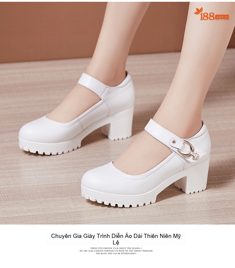 Giày Búp Bê Nữ Quai Ngang Da Bóng Đế Cao Khoảng 6cm Màu Đen, Trắng chi tiết 14