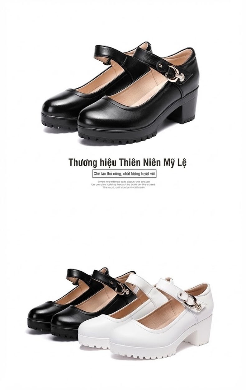Giày Búp Bê Nữ Quai Ngang Da Bóng Đế Cao Khoảng 6cm Màu Đen, Trắng chi tiết 18