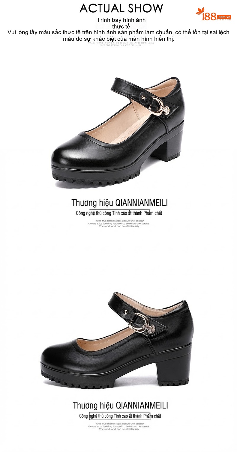Giày Búp Bê Nữ Quai Ngang Da Bóng Đế Cao Khoảng 6cm Màu Đen, Trắng chi tiết 16