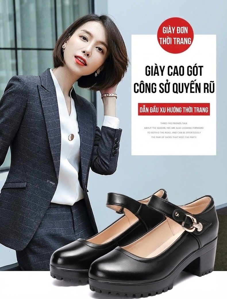 Giày Búp Bê Nữ Quai Ngang Da Bóng Đế Cao Khoảng 6cm Màu Đen, Trắng chi tiết 1
