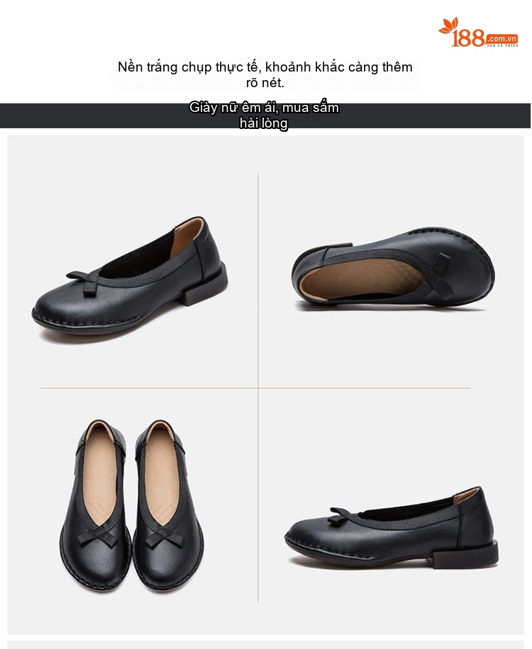 Giày Búp Bê Nữ Quai Thun Trang Trí Nơ Chiều Cao Đế Khoảng 2cm Phong Cách Vintage Màu Đen, Nâu chi tiết 16