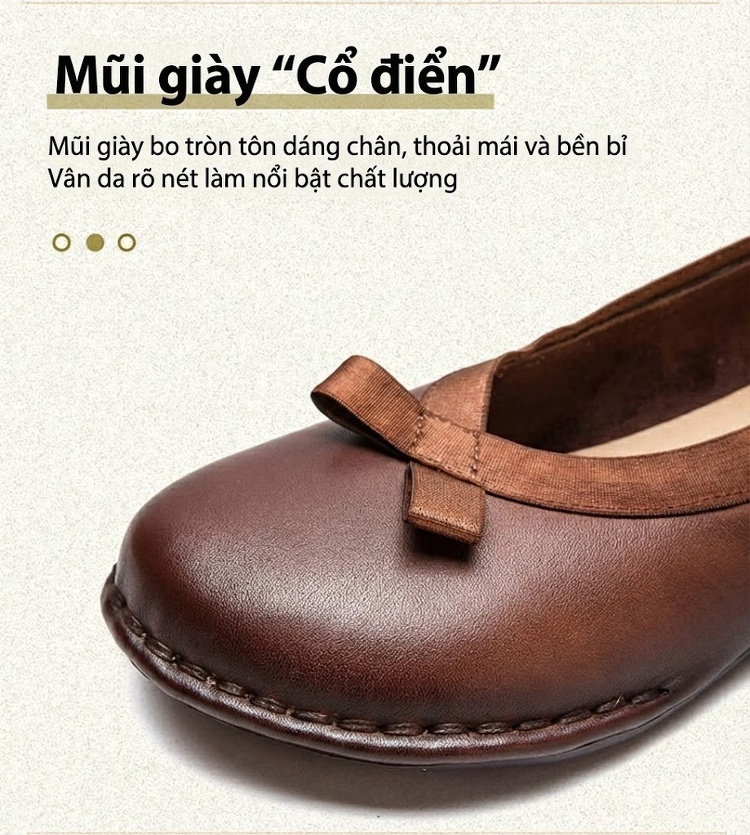 Giày Búp Bê Nữ Quai Thun Trang Trí Nơ Chiều Cao Đế Khoảng 2cm Phong Cách Vintage Màu Đen, Nâu chi tiết 4