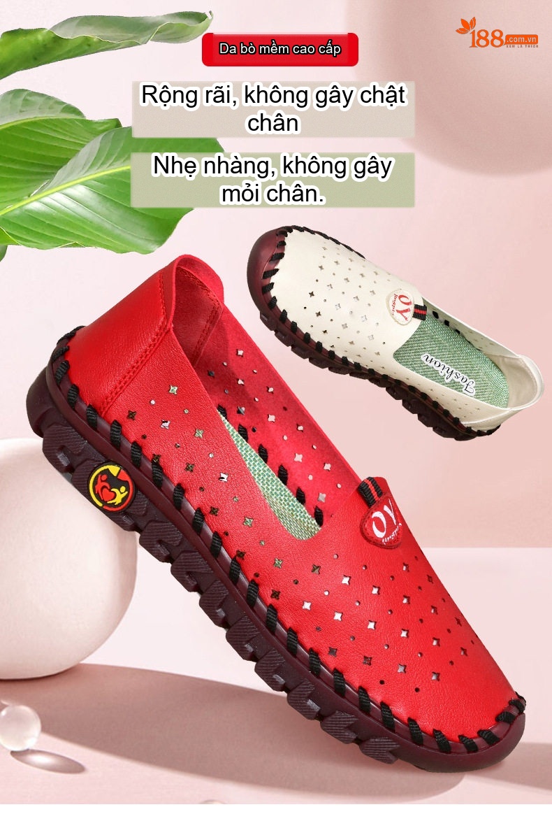 Giày Búp Bê Nữ Thoáng Khí Đế Mềm Chiều Cao Đế Khoảng 1cm Màu Kem, Đỏ, Nâu, Đen chi tiết 1