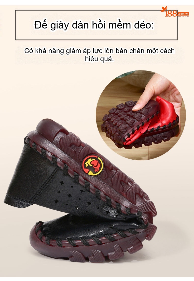Giày Búp Bê Nữ Thoáng Khí Đế Mềm Chiều Cao Đế Khoảng 1cm Màu Kem, Đỏ, Nâu, Đen chi tiết 4
