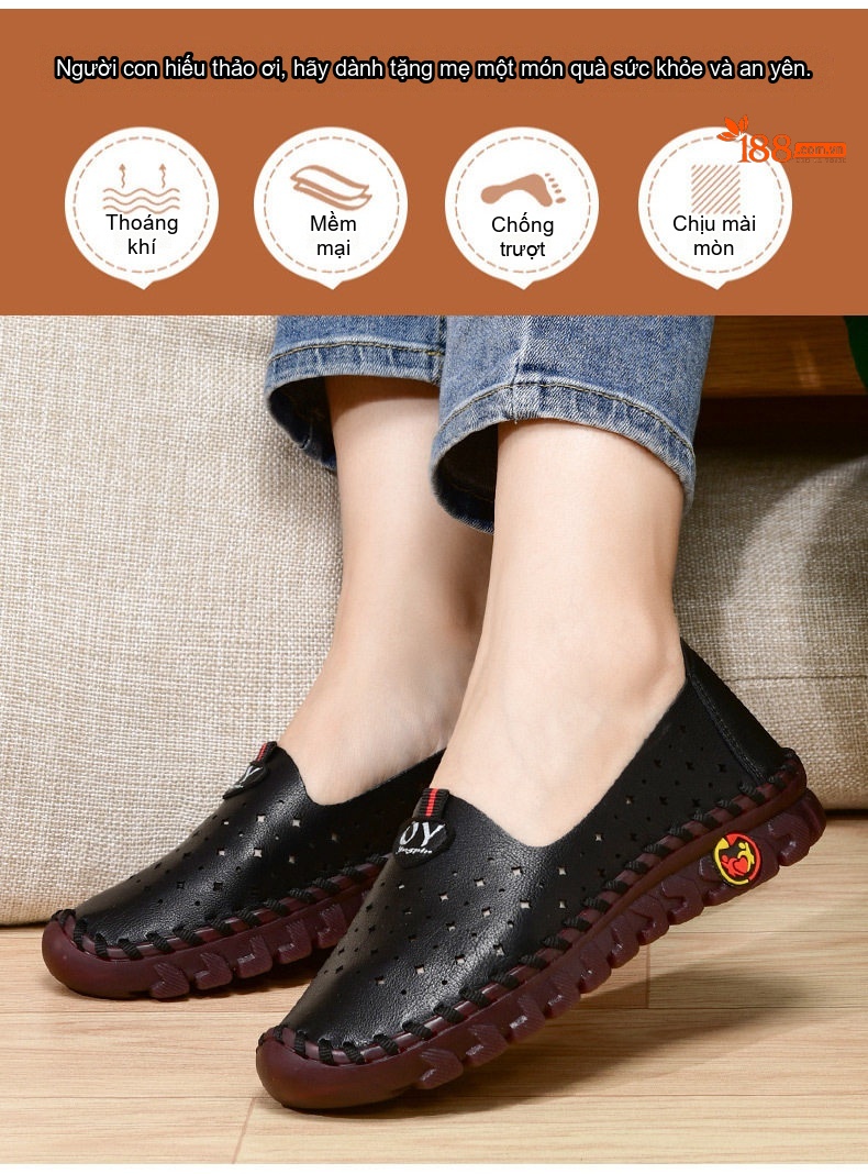 Giày Búp Bê Nữ Thoáng Khí Đế Mềm Chiều Cao Đế Khoảng 1cm Màu Kem, Đỏ, Nâu, Đen chi tiết 5