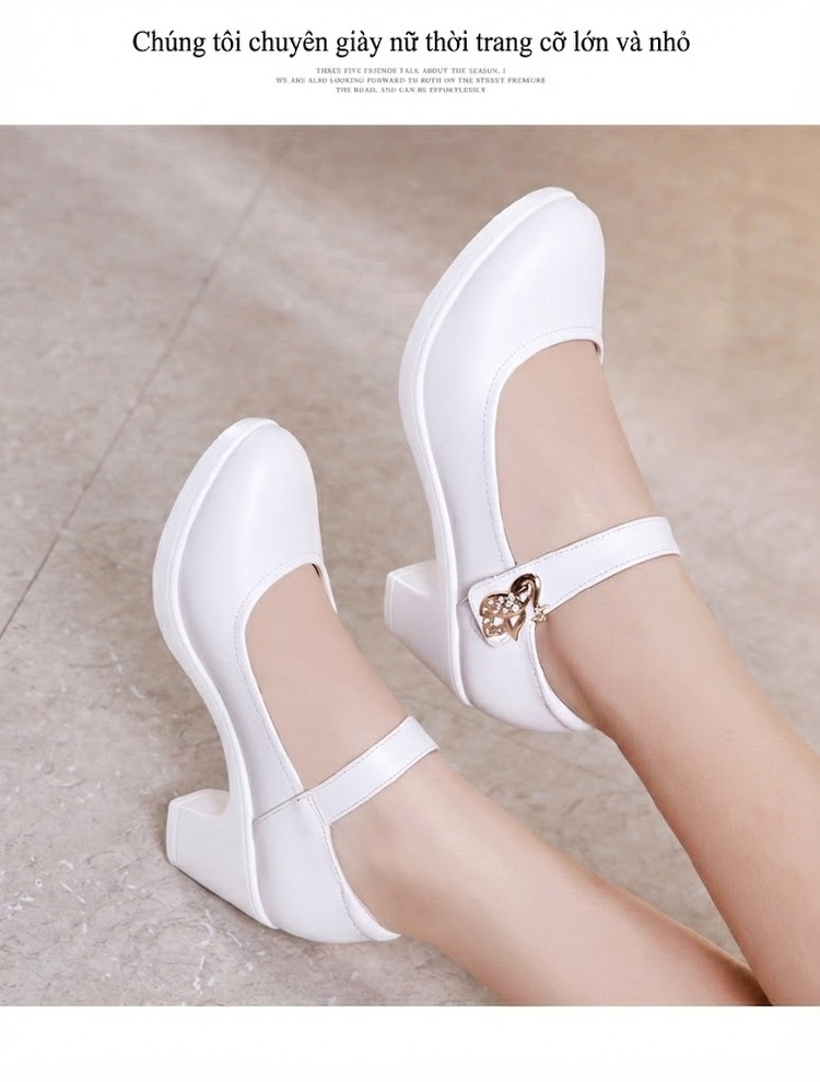 Giày Búp Bê Quai Ngang Nữ Da Bóng Chiều Cao Đế Khoảng 4cm Màu Đen, Trắng chi tiết 11