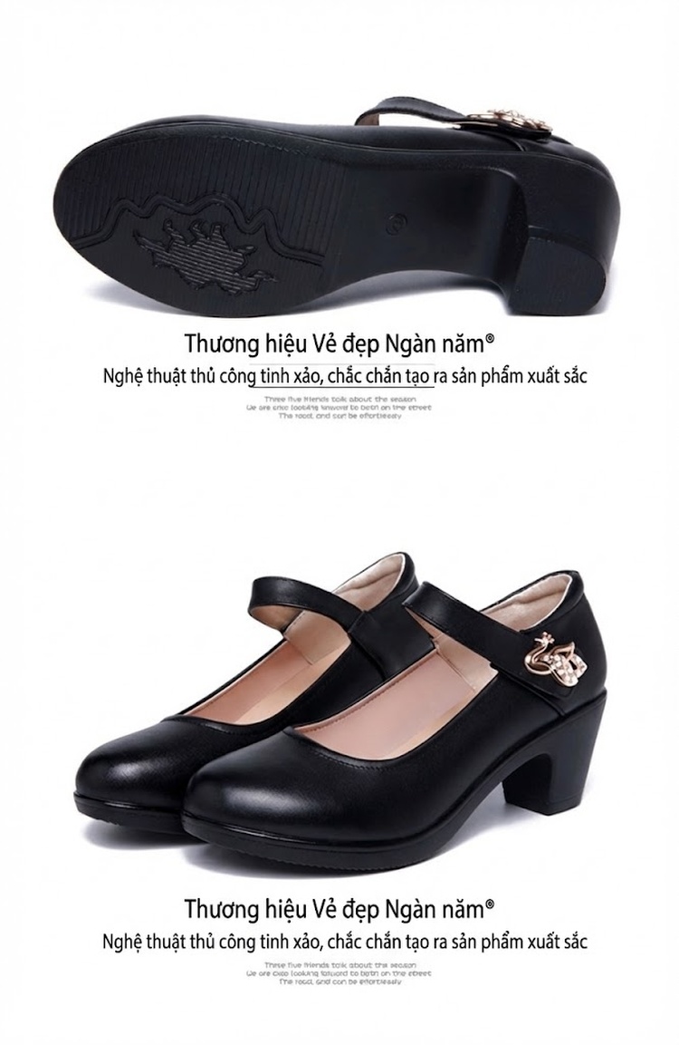 Giày Búp Bê Quai Ngang Nữ Da Bóng Chiều Cao Đế Khoảng 4cm Màu Đen, Trắng chi tiết 13