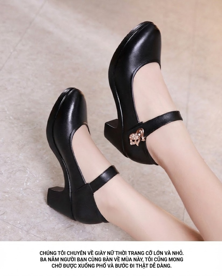 Giày Búp Bê Quai Ngang Nữ Da Bóng Chiều Cao Đế Khoảng 4cm Màu Đen, Trắng chi tiết 9
