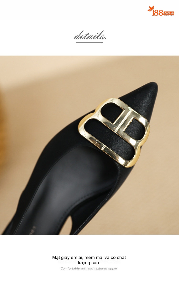 Giày Búp Bê Slingback Nữ Mũi Nhọn Gót Vuông Chiều Cao Đế Khoảng 2cm Họa Tiết Caro, Đen, Trắng chi tiết 5