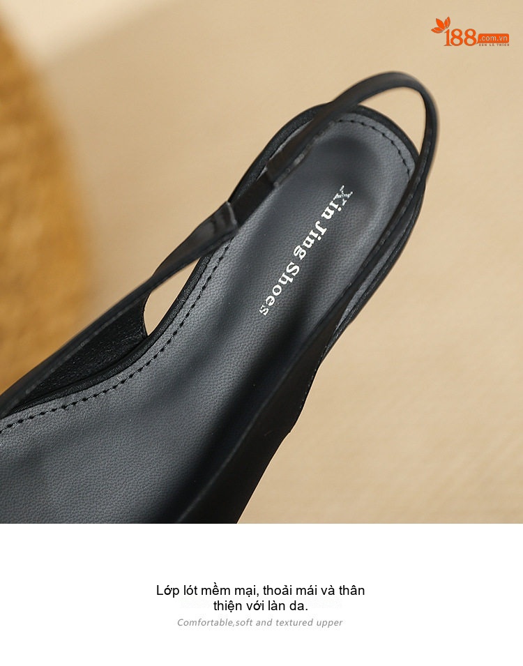 Giày Búp Bê Slingback Nữ Mũi Nhọn Gót Vuông Chiều Cao Đế Khoảng 2cm Họa Tiết Caro, Đen, Trắng chi tiết 6