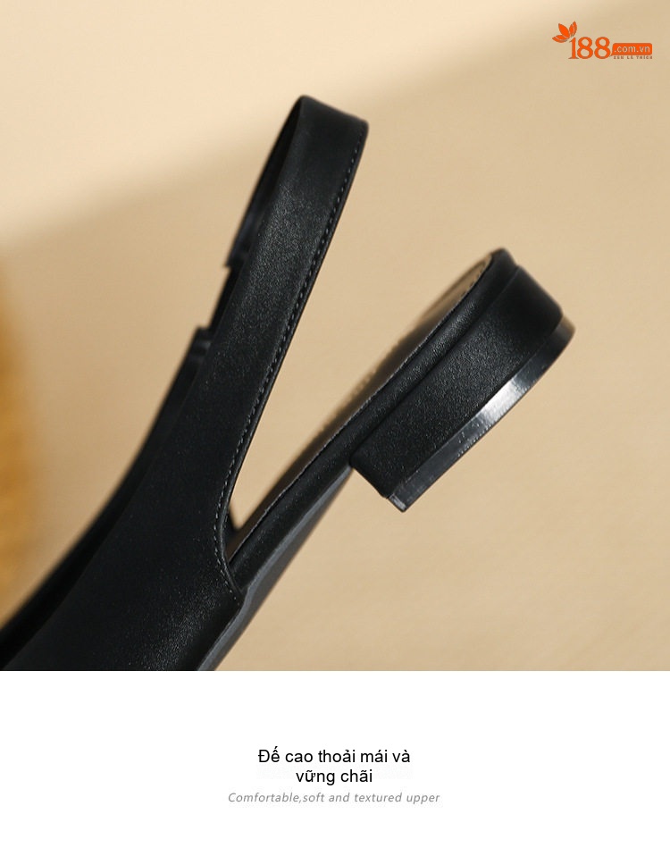 Giày Búp Bê Slingback Nữ Mũi Nhọn Gót Vuông Chiều Cao Đế Khoảng 2cm Họa Tiết Caro, Đen, Trắng chi tiết 7