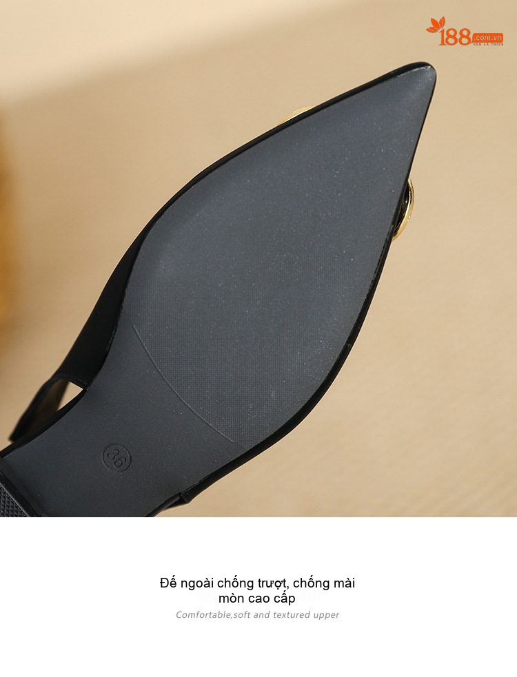 Giày Búp Bê Slingback Nữ Mũi Nhọn Gót Vuông Chiều Cao Đế Khoảng 2cm Họa Tiết Caro, Đen, Trắng chi tiết 8