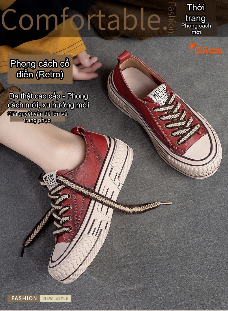 Giày Canvas Nữ Cột Dây Đế Dày Phong Cách Retro Chiều Cao Đế Khoảng 3cm Màu Be, Đỏ, Xanh Lá chi tiết 1