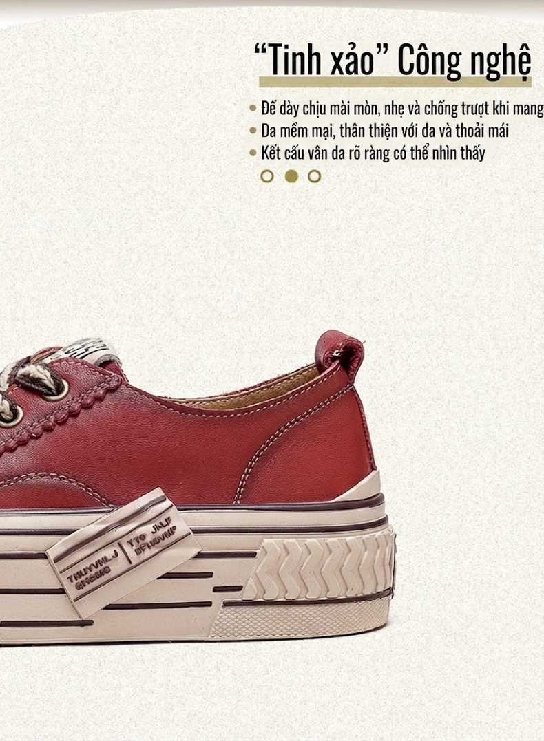 Giày Canvas Nữ Cột Dây Đế Dày Phong Cách Retro Chiều Cao Đế Khoảng 3cm Màu Be, Đỏ, Xanh Lá chi tiết 3