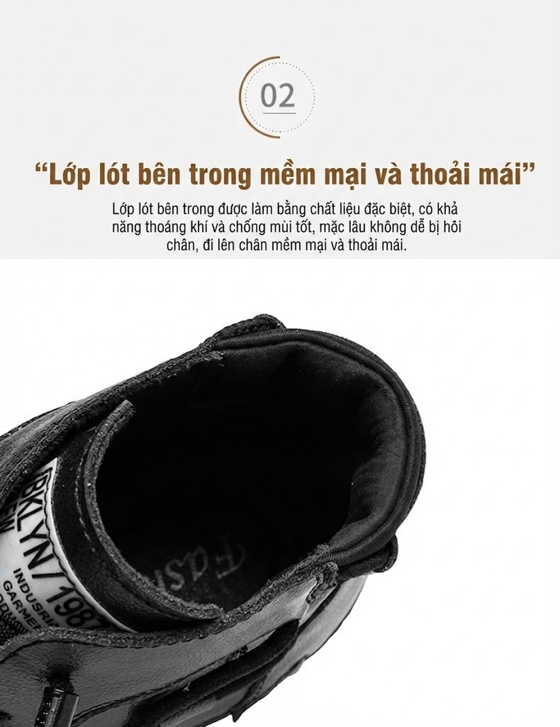 Giày Cao Cổ Nam Da Bóng Lót Lông Chiều Cao Đế Khoảng 3cm Màu Đen, Trắng chi tiết 7