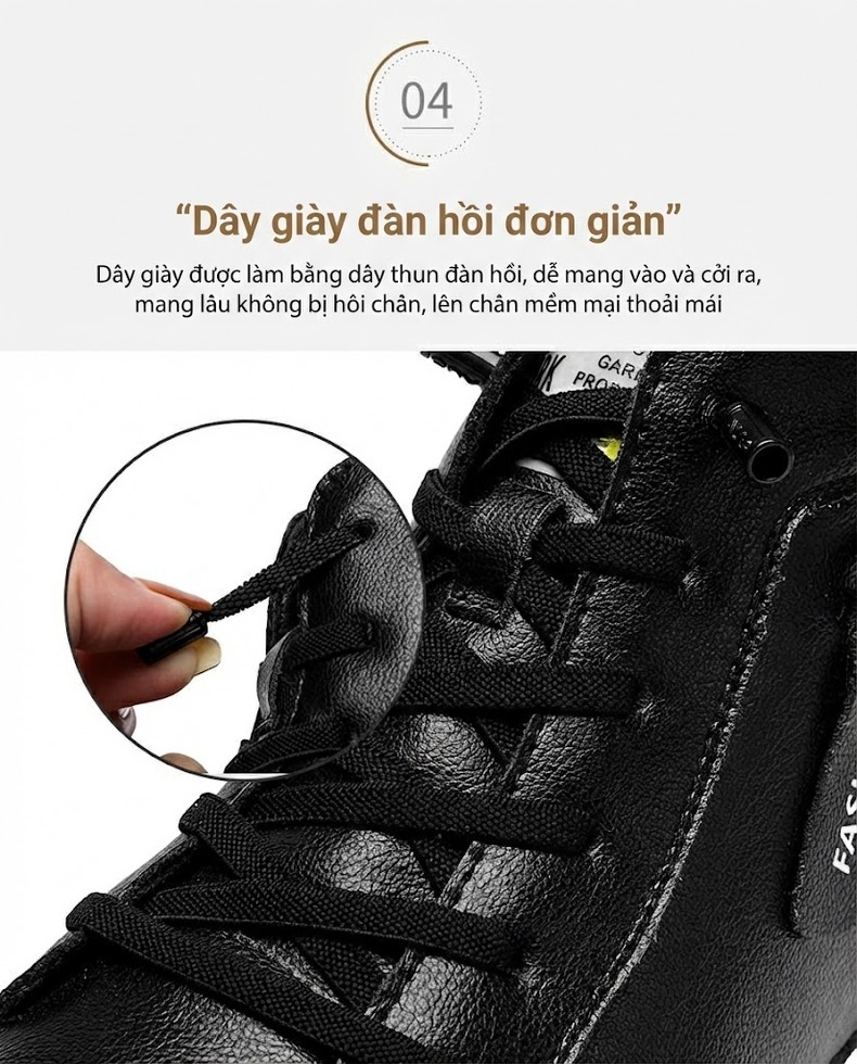Giày Cao Cổ Nam Da Bóng Lót Lông Chiều Cao Đế Khoảng 3cm Màu Đen, Trắng chi tiết 9