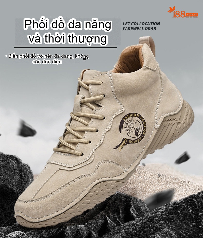 Giày Cao Cổ Nam Da Mờ Lót Lông Đi Mùa Đông Chiều Cao Đế Khoảng 3cm Màu Kem, Xám, Đen chi tiết 1