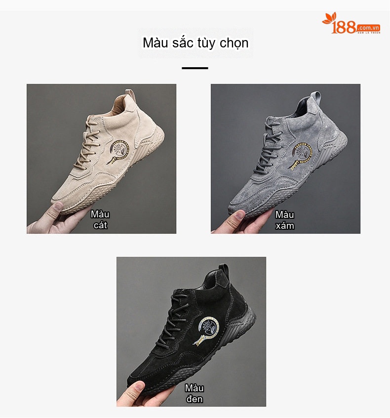 Giày Cao Cổ Nam Da Mờ Lót Lông Đi Mùa Đông Chiều Cao Đế Khoảng 3cm Màu Kem, Xám, Đen chi tiết 6