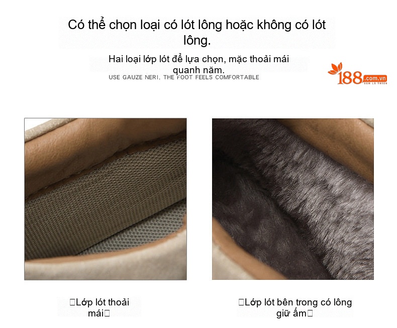 Giày Cao Cổ Nam Da Mờ Lót Lông Đi Mùa Đông Chiều Cao Đế Khoảng 3cm Màu Kem, Xám, Đen chi tiết 7