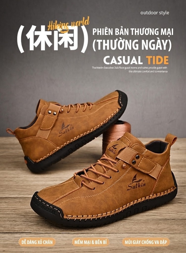 Giày Cao Cổ Nam Da Mờ Thủ Công Chiều Cao Đế Khoảng 3cm Màu Trắng, Nâu, Be, Xanh... chi tiết 1