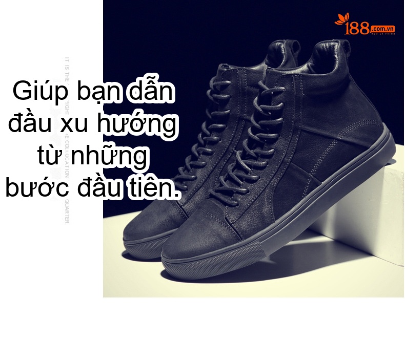 Giày Cao Cổ Nam Da Thật Dây Buộc Phong Cách Anh Chiều Cao Đế Khoảng 3cm Màu Đen chi tiết 16