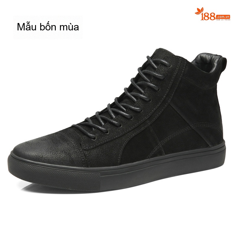 Giày Cao Cổ Nam Da Thật Dây Buộc Phong Cách Anh Chiều Cao Đế Khoảng 3cm Màu Đen