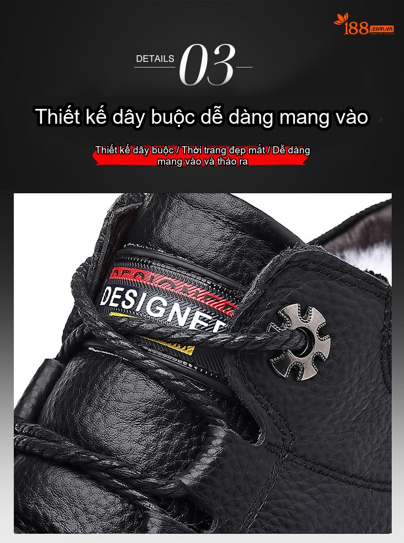 Giày Cao Cổ Nam Da Thật Lót Lông Cừu Giữ Ấm Chống Trượt Chiều Cao Đế Khoảng 4cm Màu Đen chi tiết 9