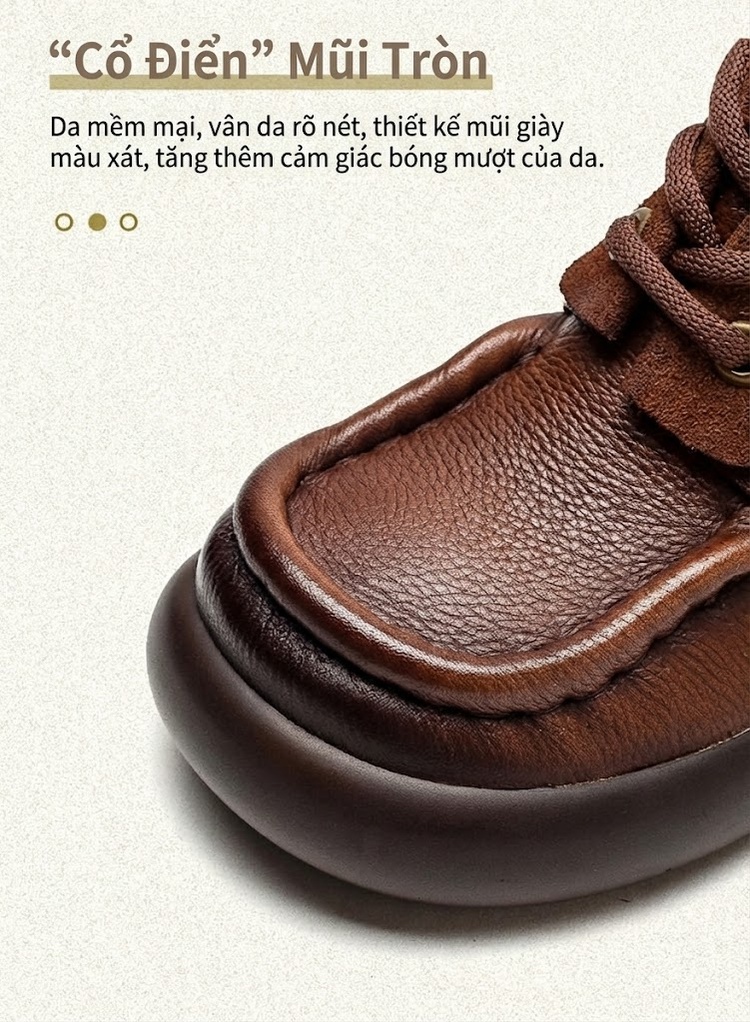 Giày Cao Cổ Nữ Da Bò Buộc Dây Phong Cách Anh Quốc Chiều Cao Đế Khoảng 5cm Màu Đen, Nâu chi tiết 4