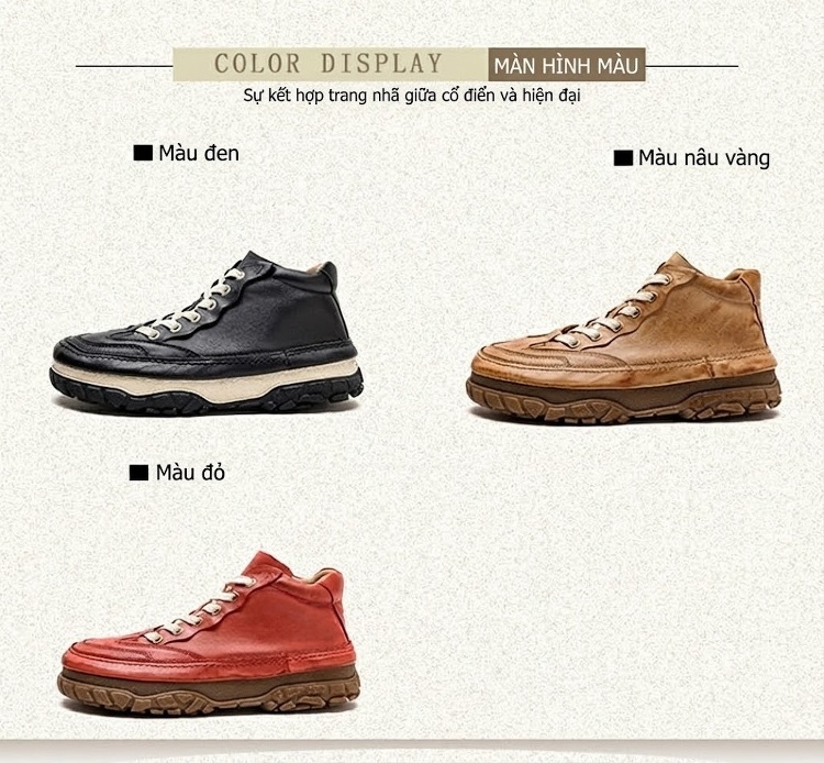 Giày Cao Cổ Nữ Da Bò Buộc Dây Phong Cách Vintage Chiều Cao Đế Khoảng 3cm Màu Nâu, Đen, Đỏ chi tiết 3